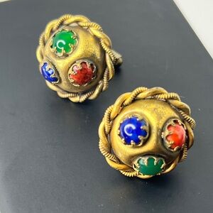 Vintage Egyptian,Etruscan Cabochon Bezel Set gemstone or glass men’s cufflinks